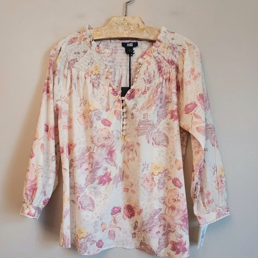 Paige Jungle Cat Floral Cat Floral Popover Blouse Top Small - Picture 3 of 16